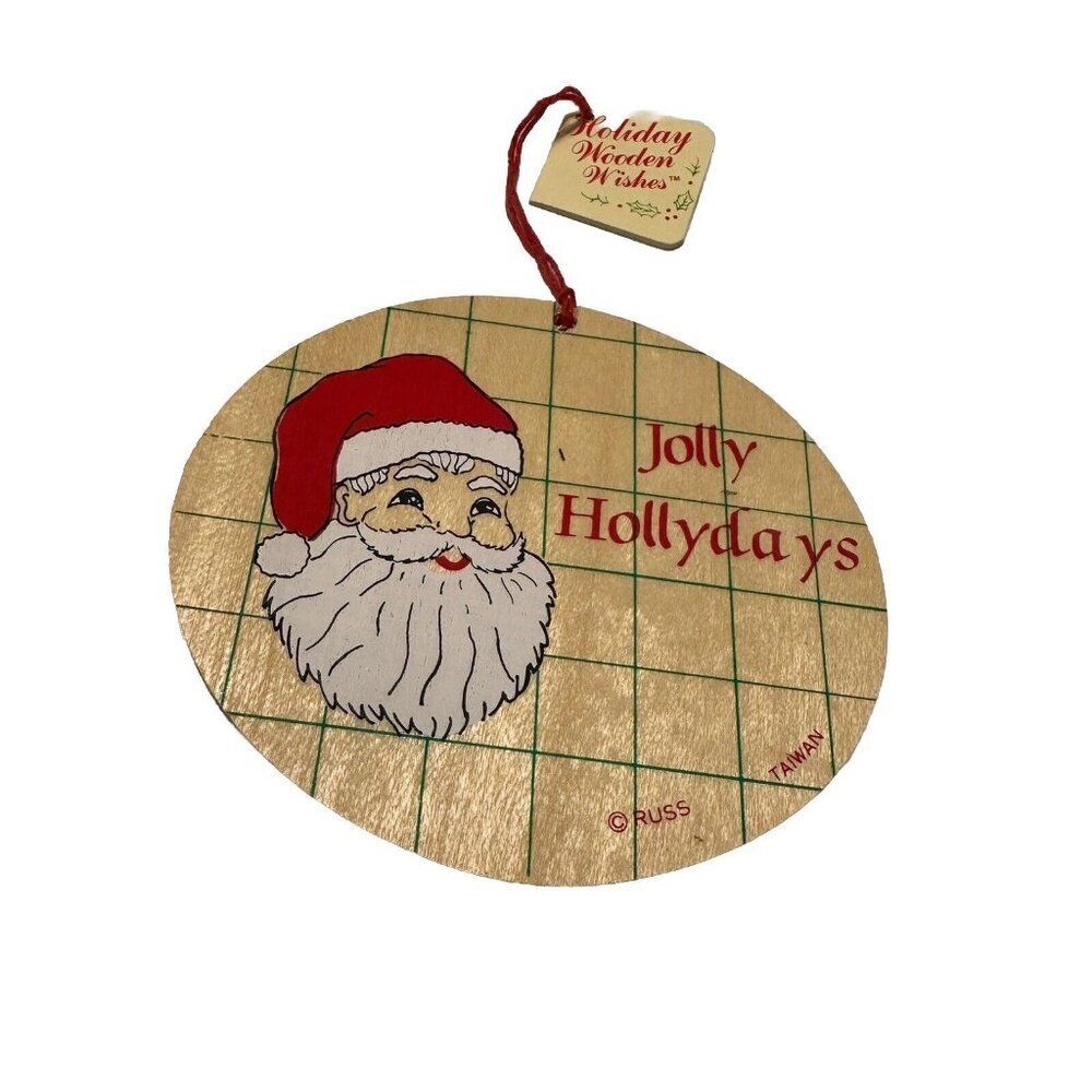 Santa Claus Hollydays Christmas Tree Ornament Wooden Russ Wreath Present Tags